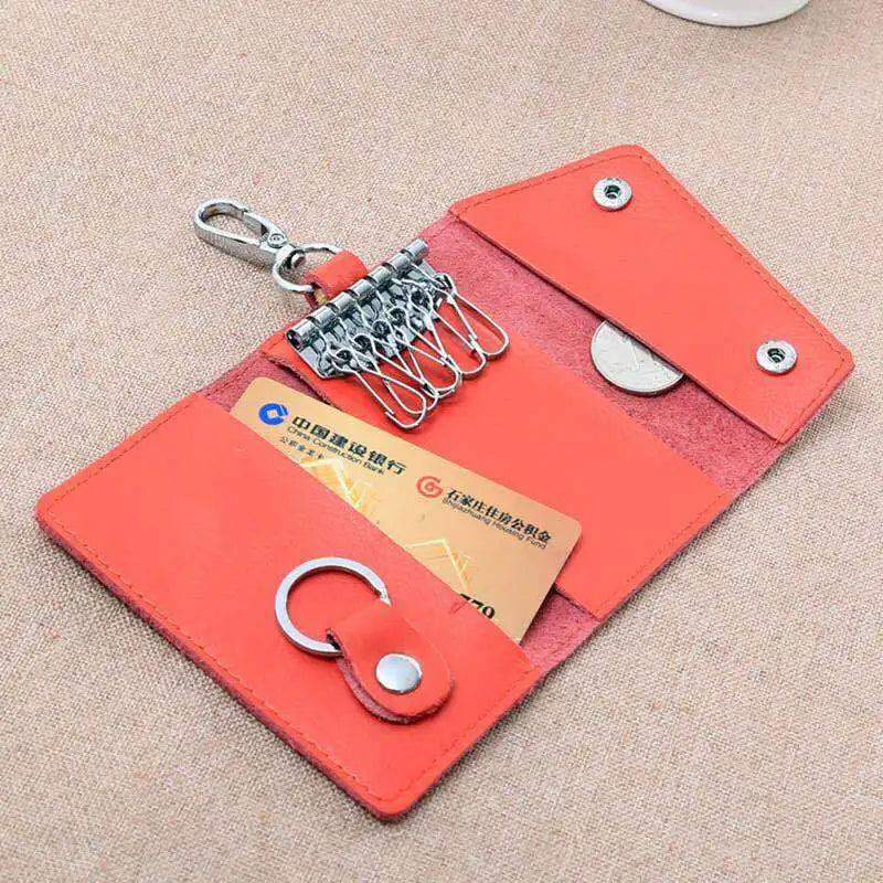 Cow Leather Key Wallet Zipper Holder