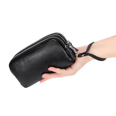 Cow Leather Three Zipper Lining Women Clutch Wallet Large Capacity Female Purse