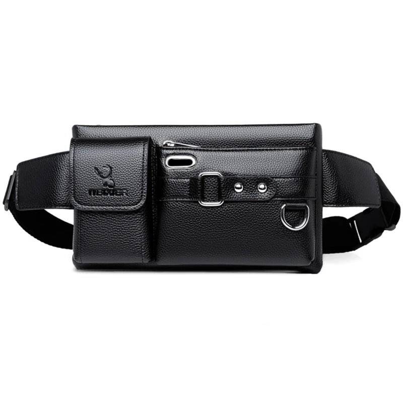 Cow Leather Waist Bag For Men Travel Fanny Pack Belt Pouch Bag