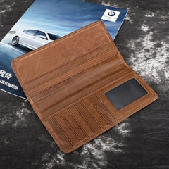 Cow Leather Wallet Men Long Vintage Wallet Multi-card Slot Purse Money Bag Brown