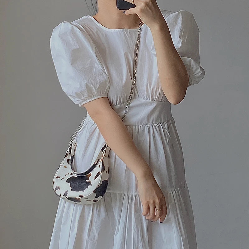 Cow Pattern Ladies Shoulder Bag Mini Chain Bag PU Zipper Handbag