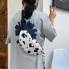 Cow Print Canvas Belt Bag for Women Fanny Pack Female Banana Waist Bag