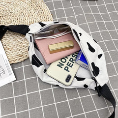 Cow Print Canvas Belt Bag for Women Fanny Pack Female Banana Waist Bag