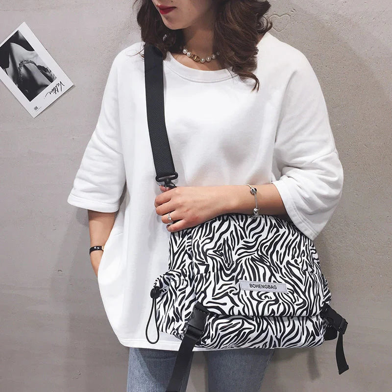 Cow Print Crossbody Bag Nylon Shoulder Purse Lightweight Pocketbooks