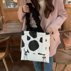 Cow Print Shoulder Bags Women Canvas Large Capacity Students All-match
