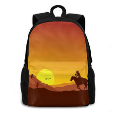 Cowboy Horseman Sunset Desert Cactus Backpack