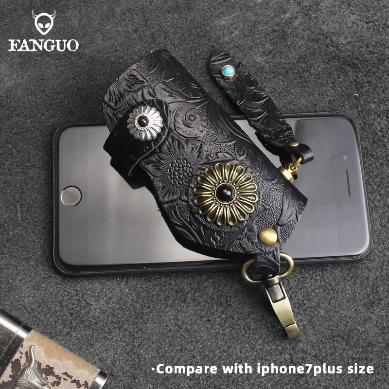 Cowhide Car Key Holder Leather Men Women Housekeeper Pouch Case Bag