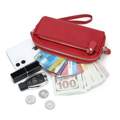 Cowhide Ladies Clutch Bag Large Capacity Zipper Phone Purse Leather Long Wallet