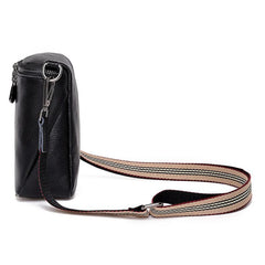 Cowhide Leather Crossbody Bags Mini Messenger Bags Solid Zipper Wide Strap