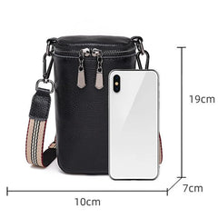 Cowhide Leather Crossbody Bags Mini Messenger Bags Solid Zipper Wide Strap