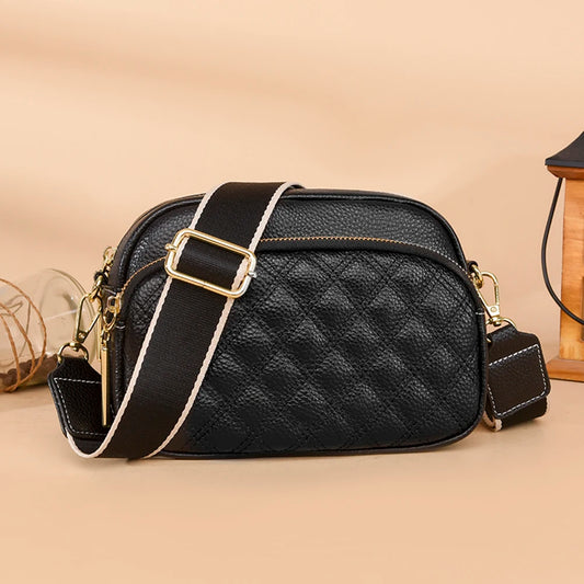 Cowhide Crossbody Bag Multi-layer Pocket Shoulder Satchel