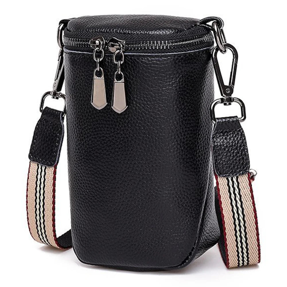 Cowhide Leather Mini Messenger Handbag Women Mobile Phone Pouch