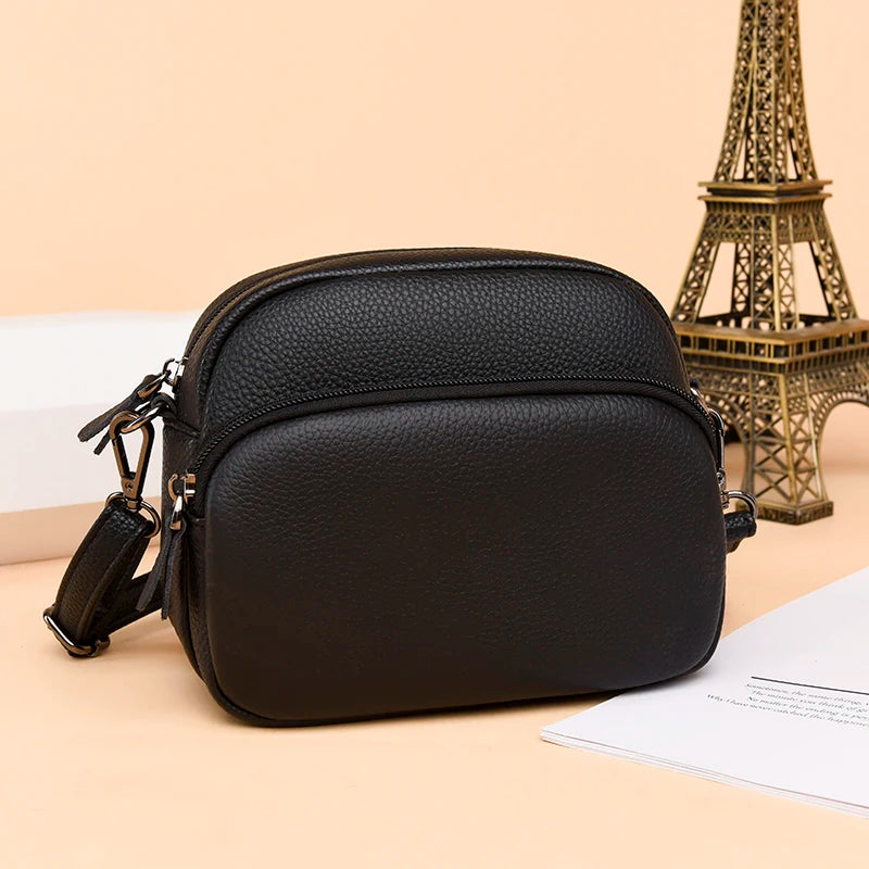 High Capacity Cowhide Leather Women Messenger Bag
