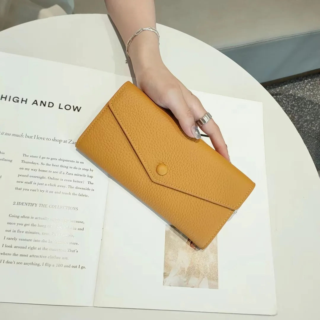 Women's Cowhide Long Wallet Envelope Clutch Phone Purse