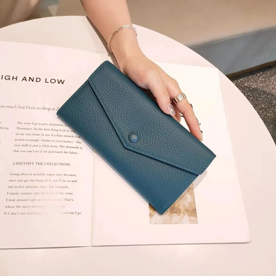 Women's Cowhide Long Wallet Envelope Clutch Phone Purse