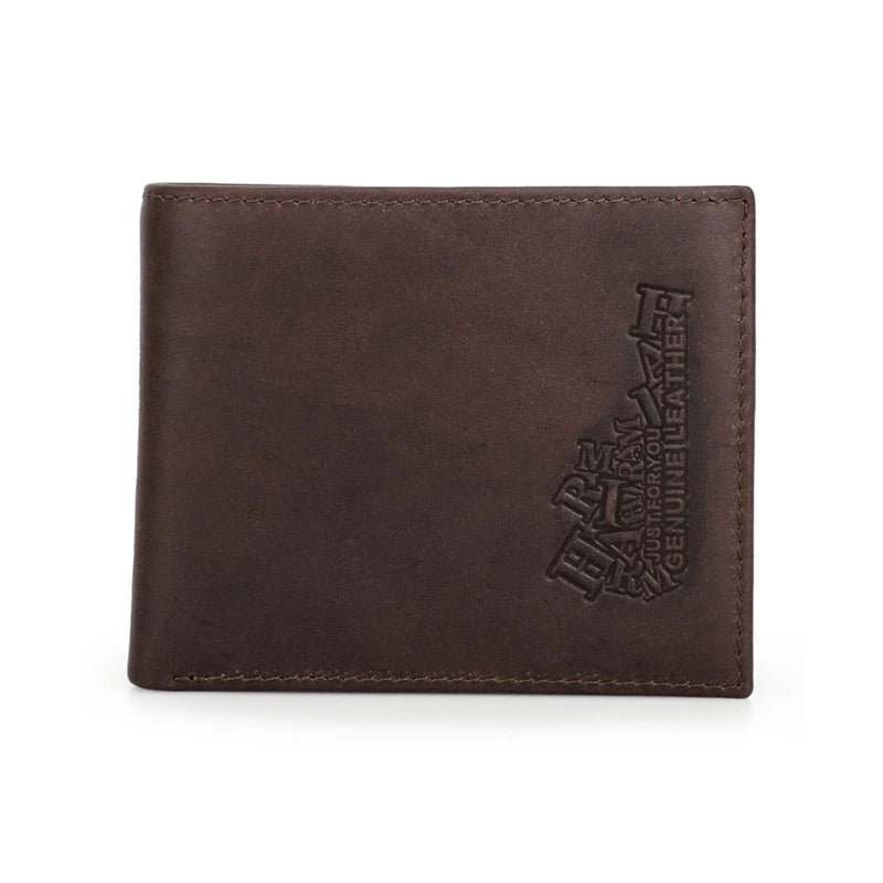Cowhide Wallet Snap Closure RFID Anti-theft Brush Men Short Purse Clutch Pocket