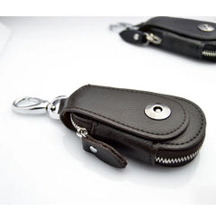 Zipper Cowhide Key Bag Waist Car Key Holder