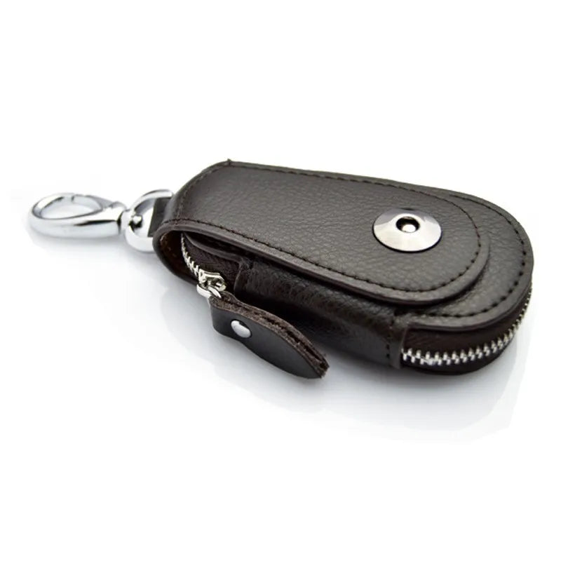 Zipper Cowhide Key Bag Waist Car Key Holder