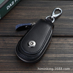 Zipper Cowhide Key Bag Waist Car Key Holder