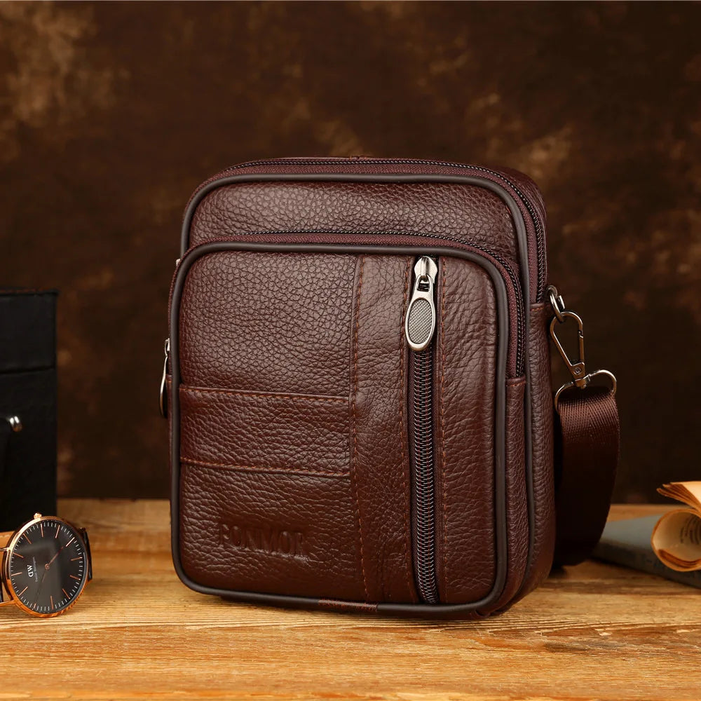 Cowhide Men's Small Satchel Leather Shoulder Mini Phone Bag