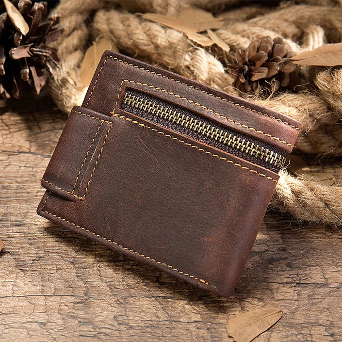 Crazy Horse Cowhide Leather Men Wallet Vintage Hasp Style