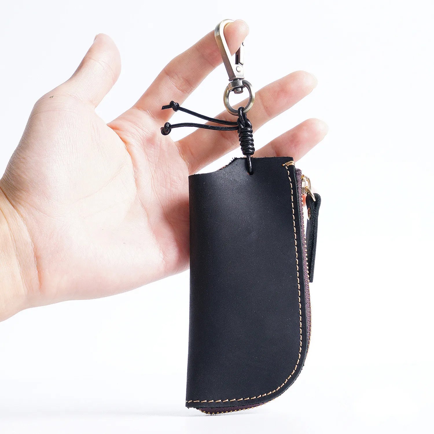 Crazy Horse Leather Key Bag Zipper Key Holder Housekeeper
