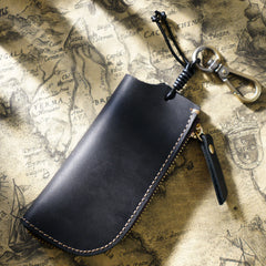 Crazy Horse Leather Key Bag Zipper Key Holder Housekeeper