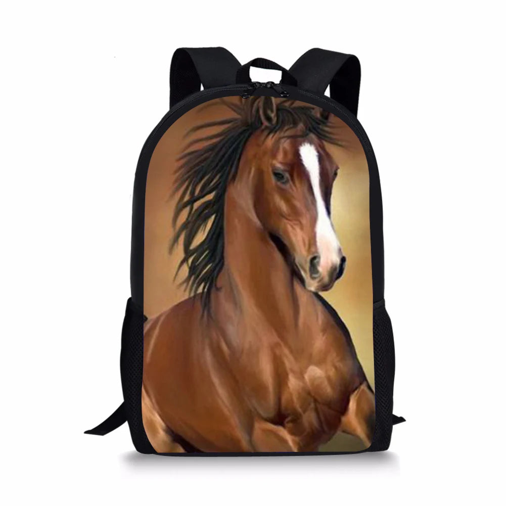 3D Animal Backpack for Kids, Crazy Horse Printed Children Bagpack