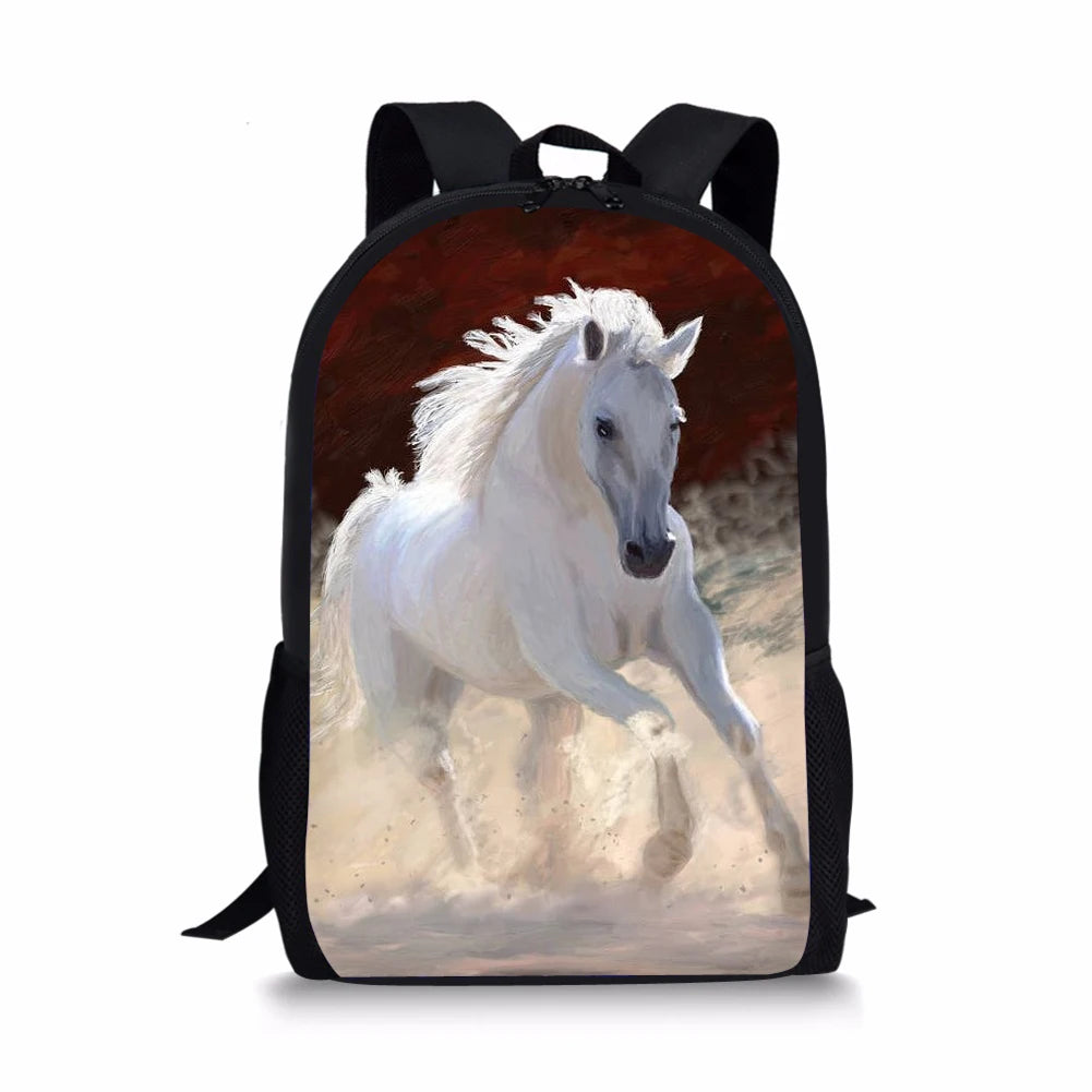 3D Animal Backpack for Kids, Crazy Horse Printed Children Bagpack