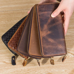 Crazy Horse Leather Men Wallet Vintage Clutch Brown Purse Money Bag