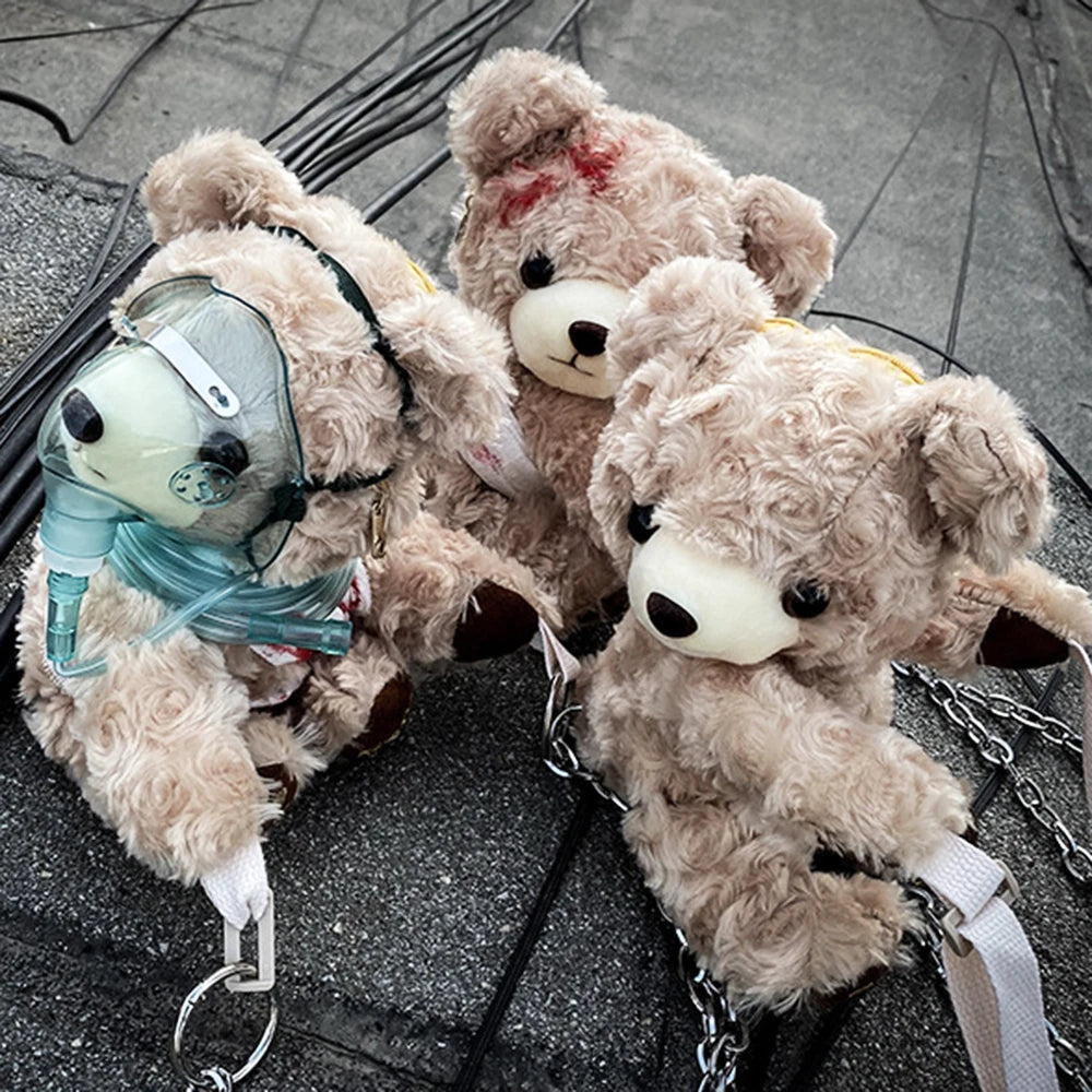 3D Injured Bear Plush Bag Women Crossbody Messenger Chain Purses Handbags