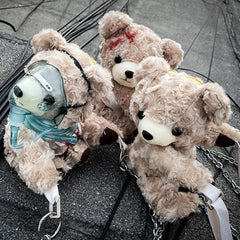 3D Injured Bear Plush Bag Women Crossbody Messenger Chain Purses Handbags