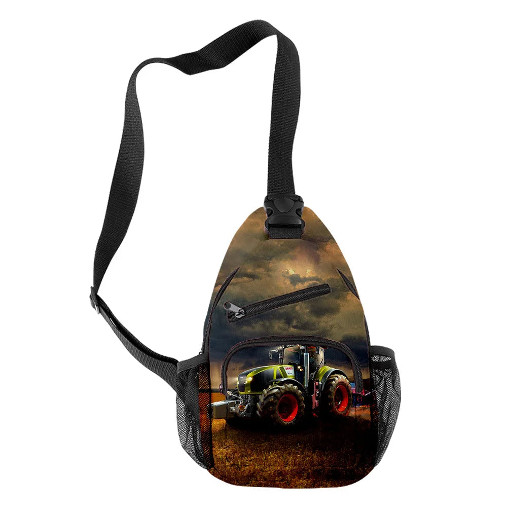 Anime Tractor Pattern Crossbody Chest Bag Waterproof Sports Travel Bag
