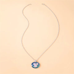 Cartoon Pink Axolotl Glass Pendant Necklace for Women Round Party Animal Jewelry