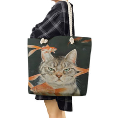 Japanese Style Cat Print Shopping Bags Large Capacity Handbags
