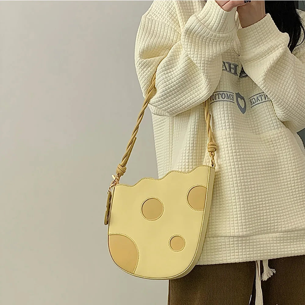 Cheese Shape Shoulder Bag Sweet Yellow Patchwork Handbag