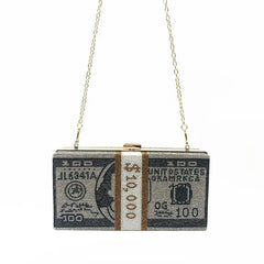 Rhinestone Cash Clutch 10000 Dollars Stack Evening Handbag