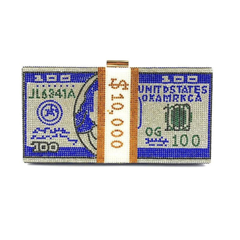 Rhinestone Money Clutch Purse - 10000 Dollars Stack Bags