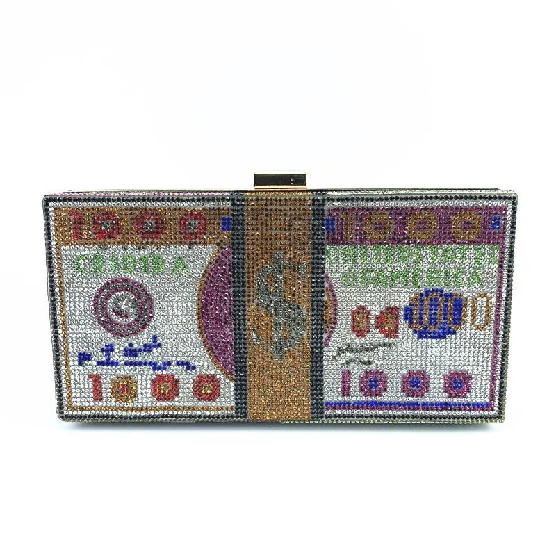 Rhinestone Money Clutch Bag for Wedding Dinner