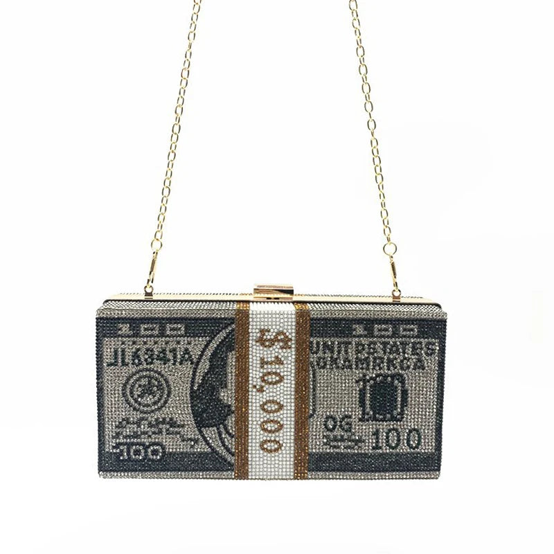 Rhinestone Money Clutch Bag for Wedding Dinner