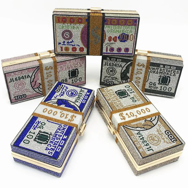 Rhinestone Money Clutch Bag for Wedding Dinner