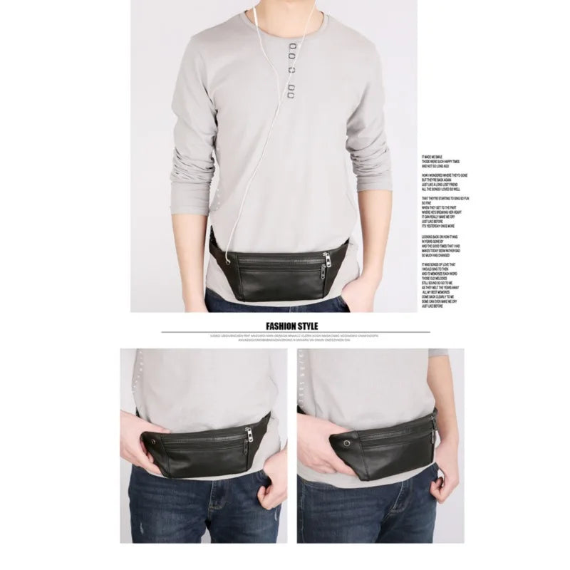 Men Leather Belt Pouch Fanny Pack Waist Clutch Bag