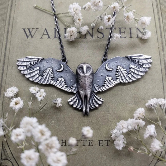 Vintage Barn Owl Moon Forest Necklace Woman Party Jewelry Gift