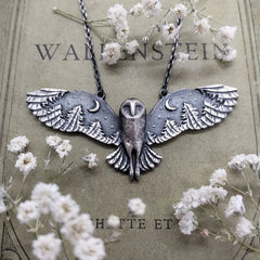 Vintage Barn Owl Moon Forest Necklace Woman Party Jewelry Gift