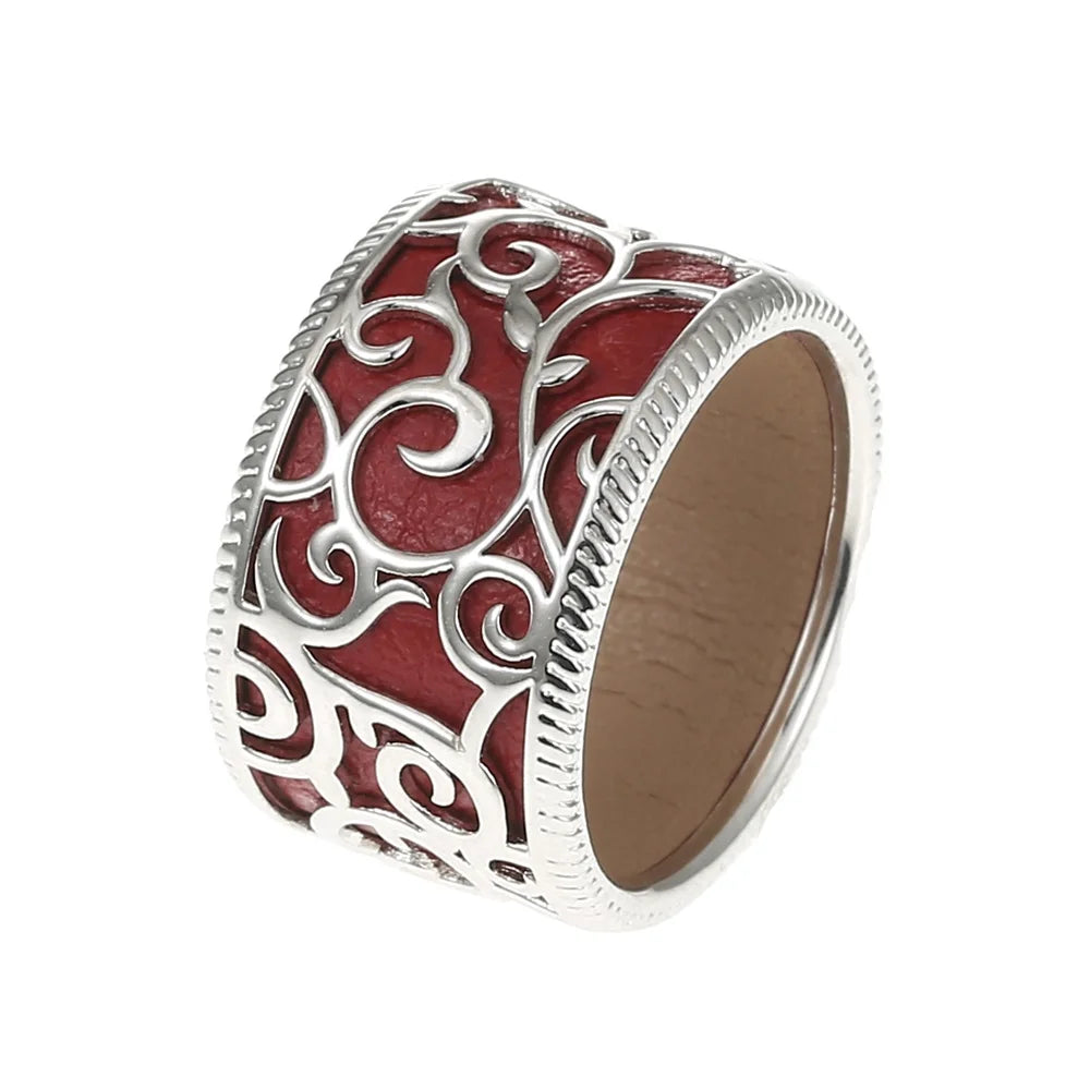 Cremo Hollow Geometry Rings Interchangeable 10 Reversible Leather Bagues Pour Fe