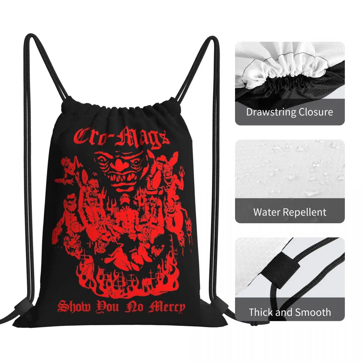Cro-Mags Show No Mercy Tour Drawstring Bag Gym Softback Large Eco Friendly