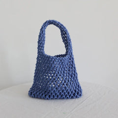 Crochet Hand Knit Bag Macaron Cotton Rope Hollow Out Handbag