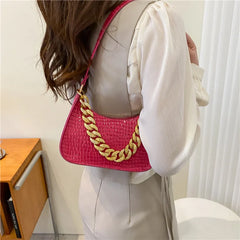 Crocodile 2 Straps Women Underarm Clutches Bags Black/Green Large Chain Lady Sho