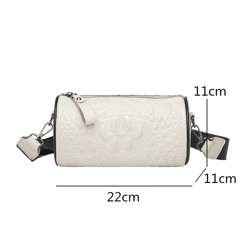 Crocodile Cow Leather Handbag for Women Weave Wide Straps Shoulder Bag