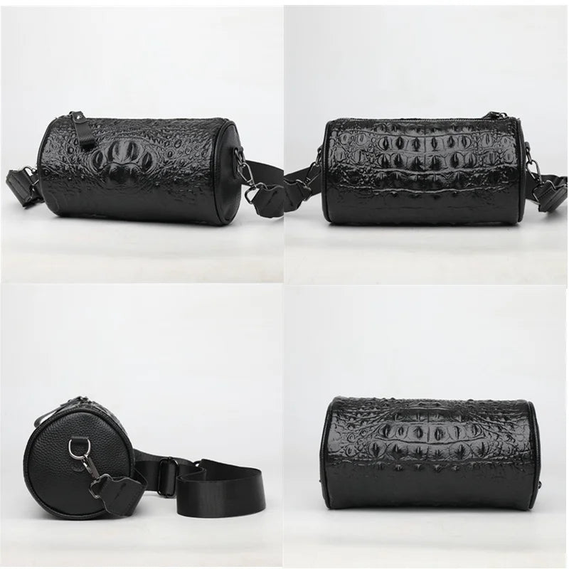 Crocodile Cow Leather Handbag for Women Weave Wide Straps Shoulder Bag